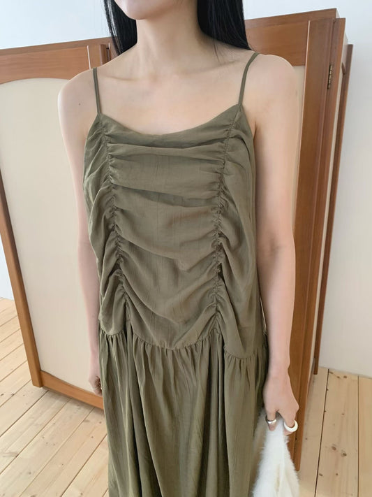 gathered dress(khaki/ivory)
