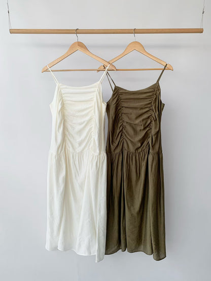 gathered dress(khaki/ivory)