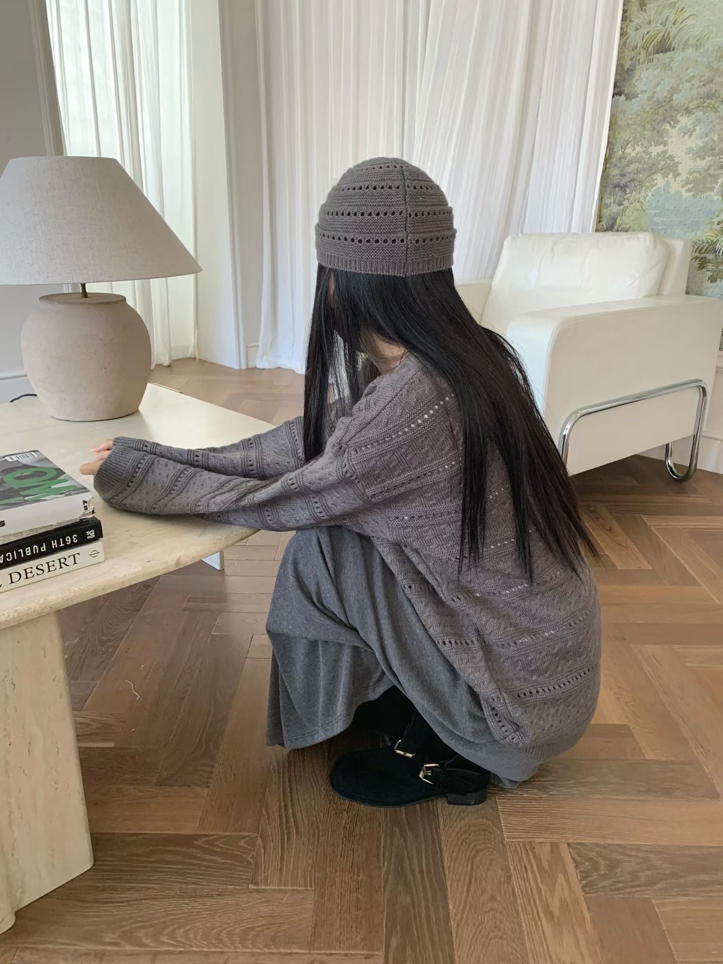 knit pullover with beanie (PRE-ORDER)