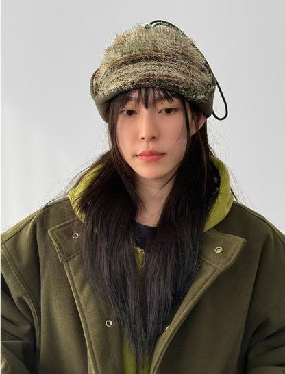 2way striped beanie (red/green）