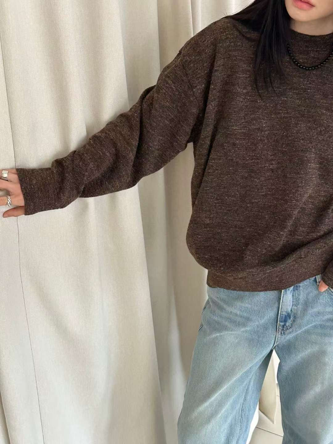 wool knit top (charocal/brown) 現貨