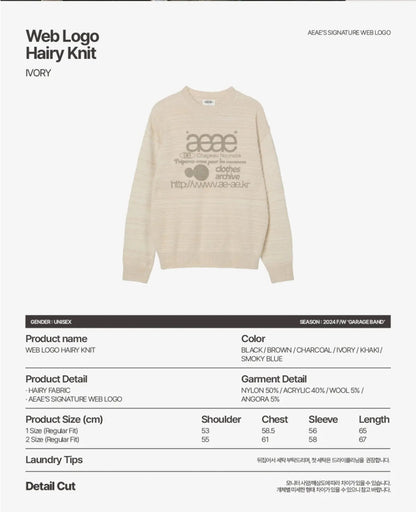 (韓國代購)AEAE WEB LOGO HAIRY KNIT [KHAKI/IVORY/SMOKY BLUE/BLACK/CHARCOAL] <Black Friday~25/11>