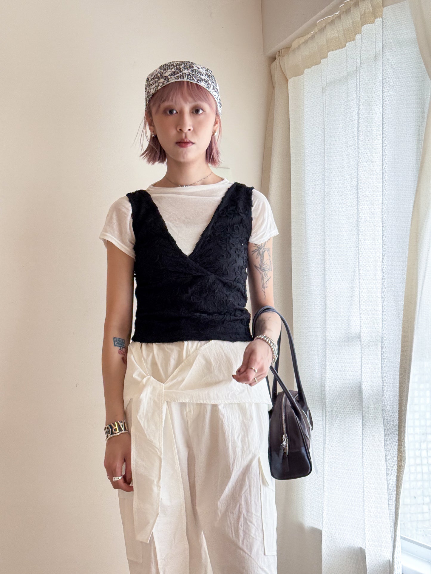 summer sale-fafa crop vest（beige/black）