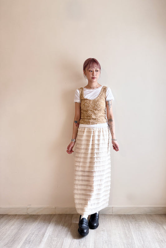 summer sale-fringed long skirt(cream)