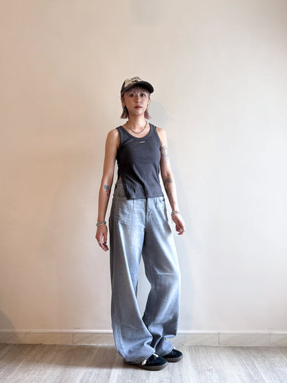 year end sale-barrel leg jeans (grey)(s）