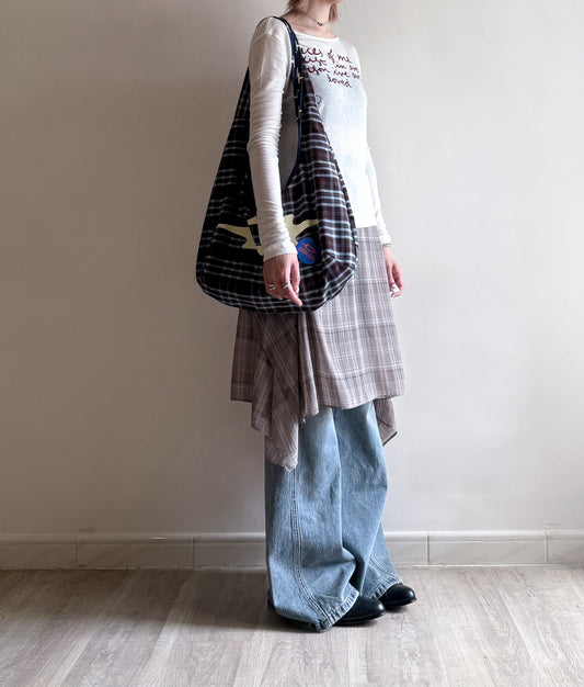 checker sheer skirt(beige/black) (現貨)