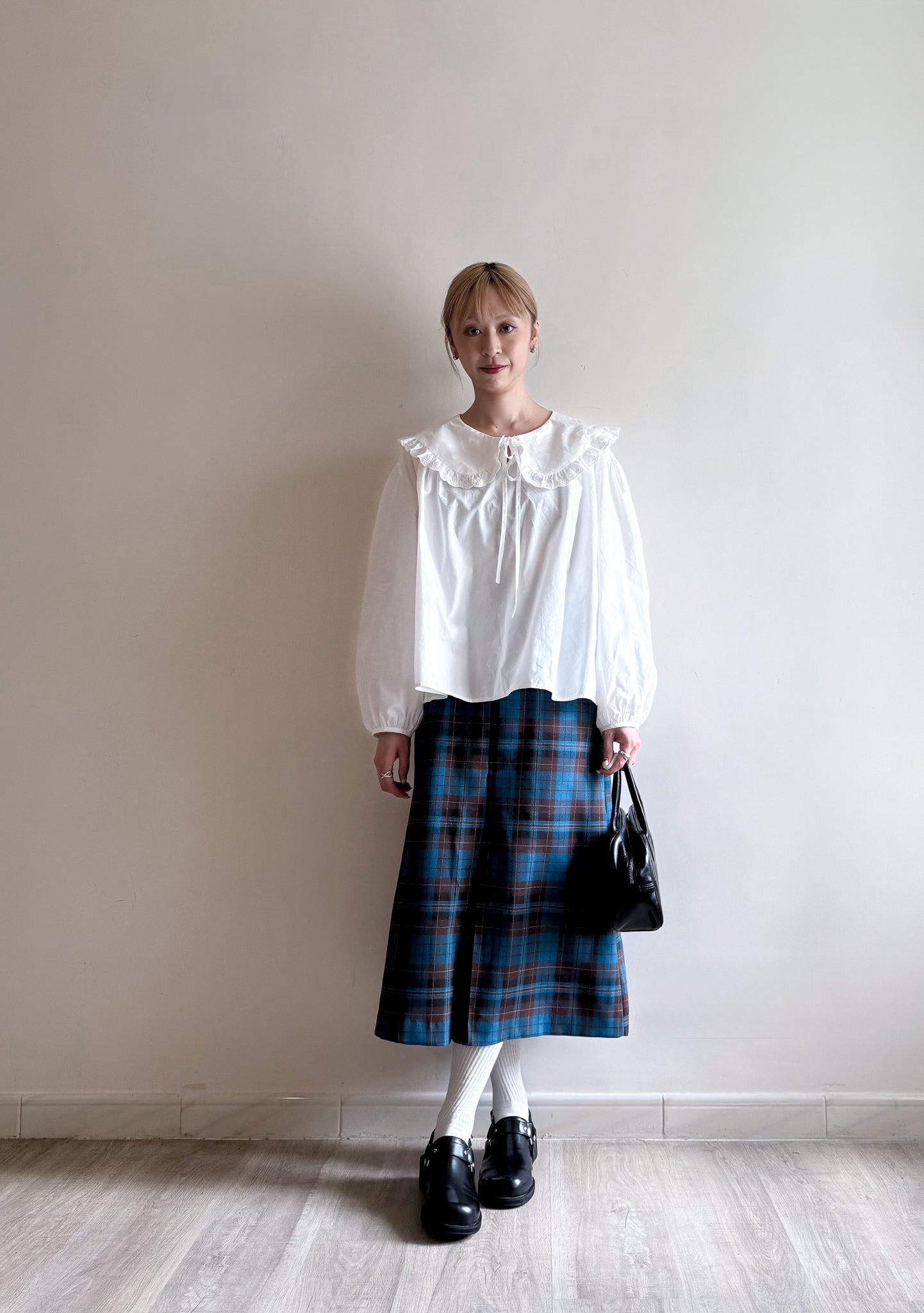 sharp blue checker skirt 現貨