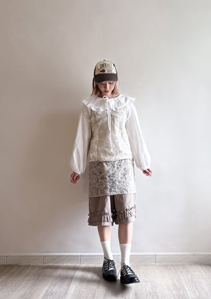 ruffle shorts(charcoal/beige) (現貨)