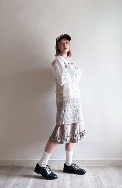 ruffle shorts(charcoal/beige) (現貨)