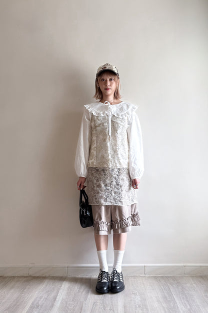 ruffle shorts(charcoal/beige) (現貨)