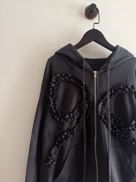 ribbon zipped hoodie(charcoal) 現貨