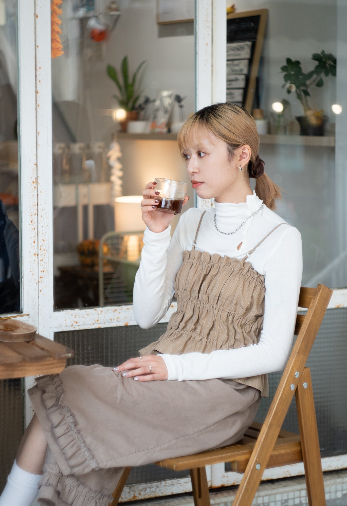 high neck button tee(brown/ivory/black) 現貨