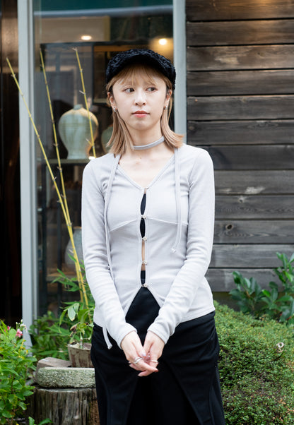 v neck ribbing top(black/light grey)