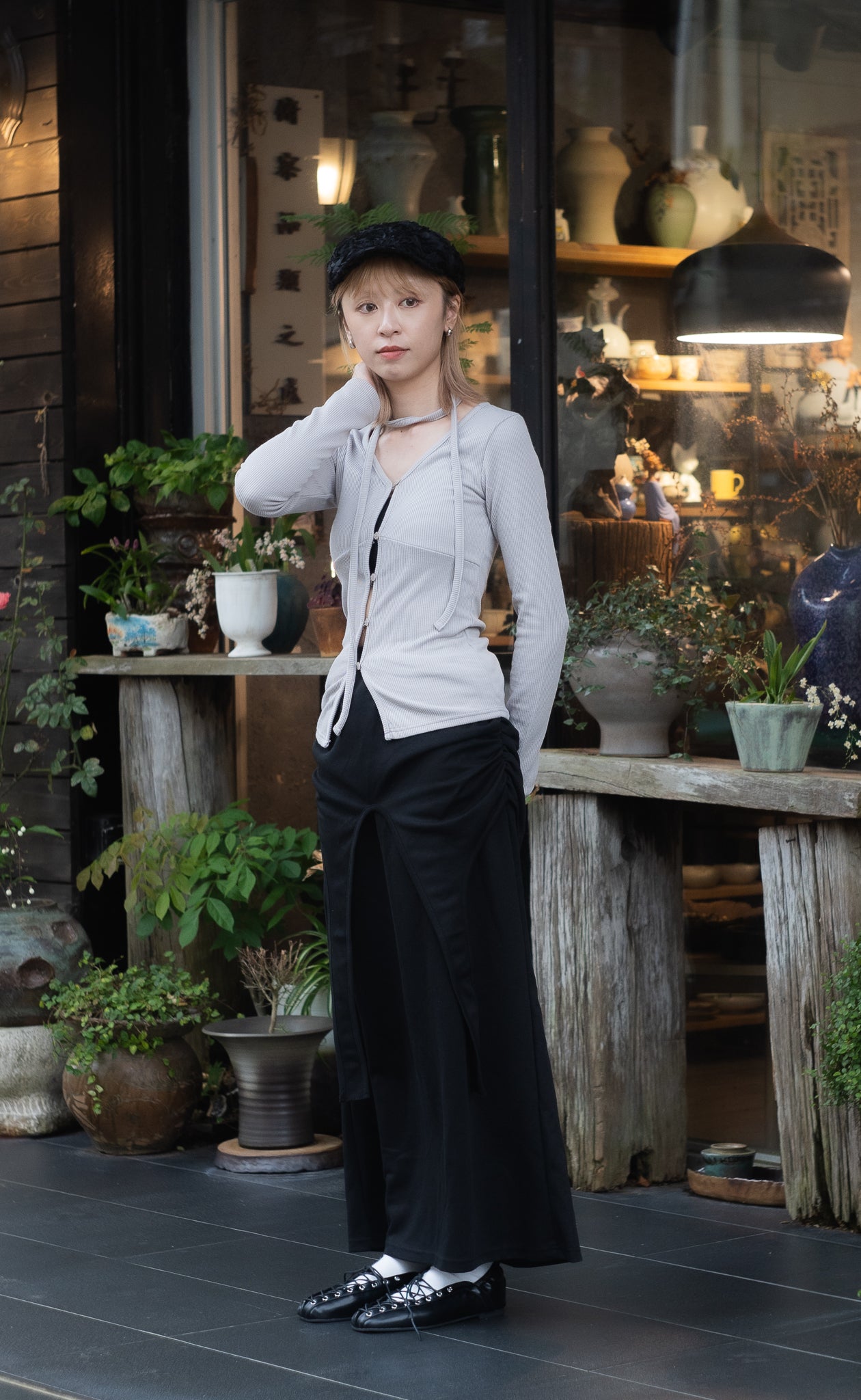 gathered skirt(grey/black) 少量現貨