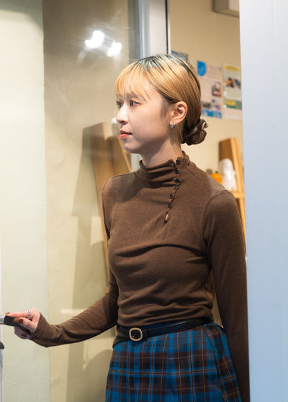 high neck button tee(brown/ivory/black) 現貨