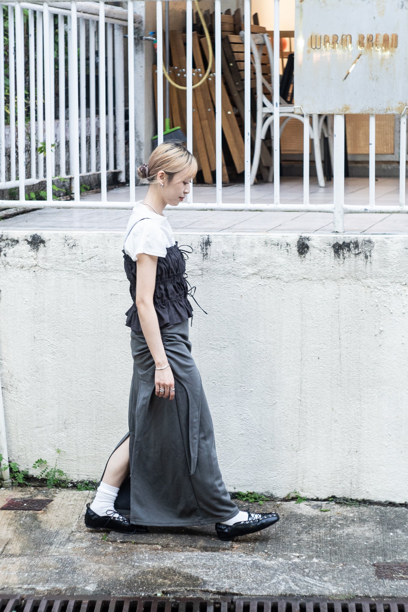 gathered skirt(grey/black) 少量現貨