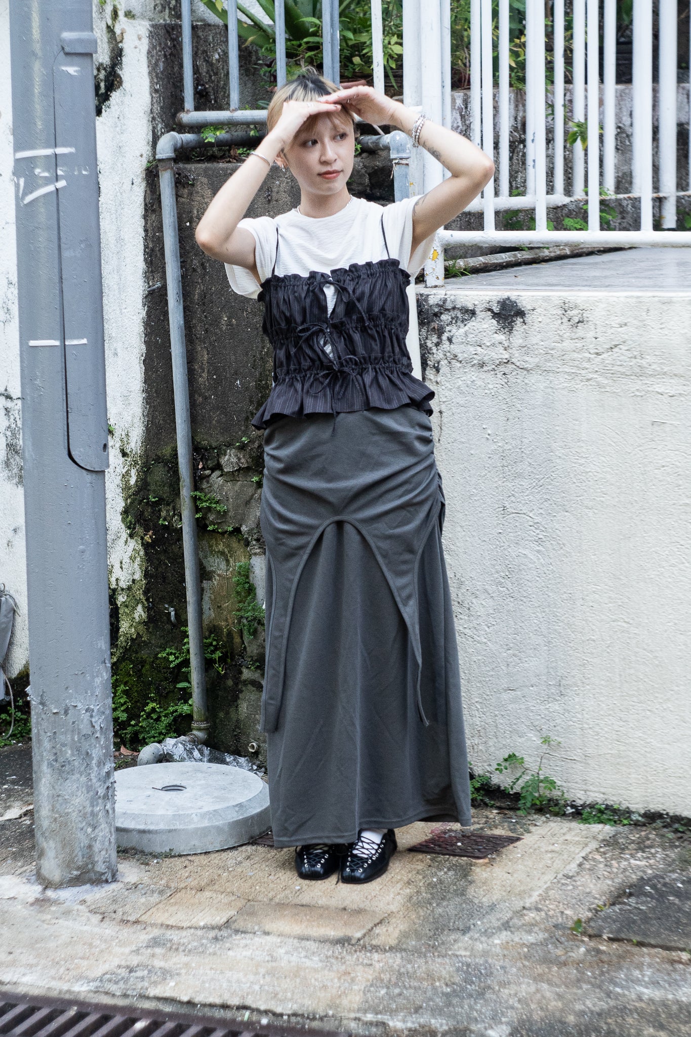 gathered skirt(grey/black) 少量現貨