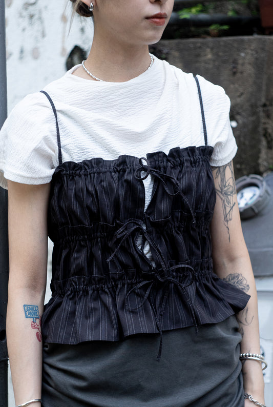 striped gather vest(grey/beige) 少量現貨