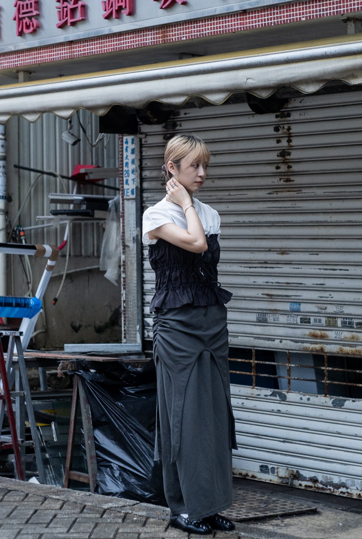 gathered skirt(grey/black) 少量現貨