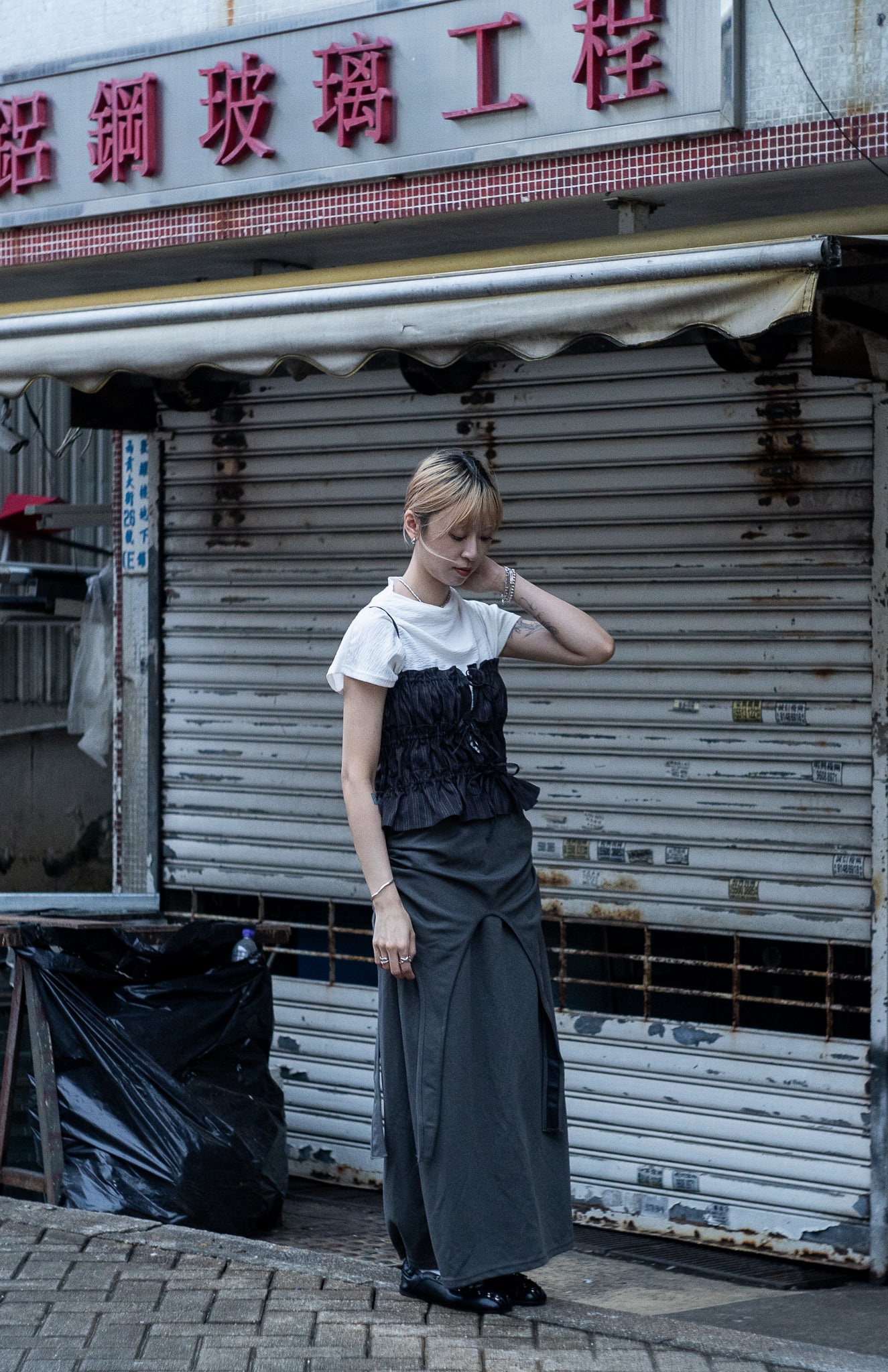 gathered skirt(grey/black) 少量現貨