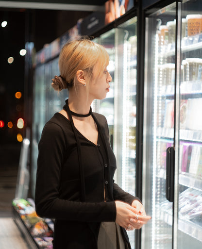 v neck ribbing top(black/light grey)