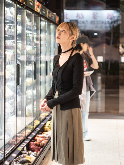 v neck ribbing top(black/light grey)