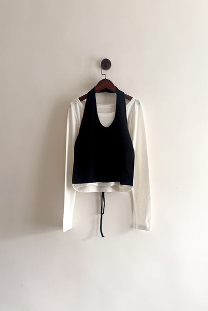 layered tee (white/brown)