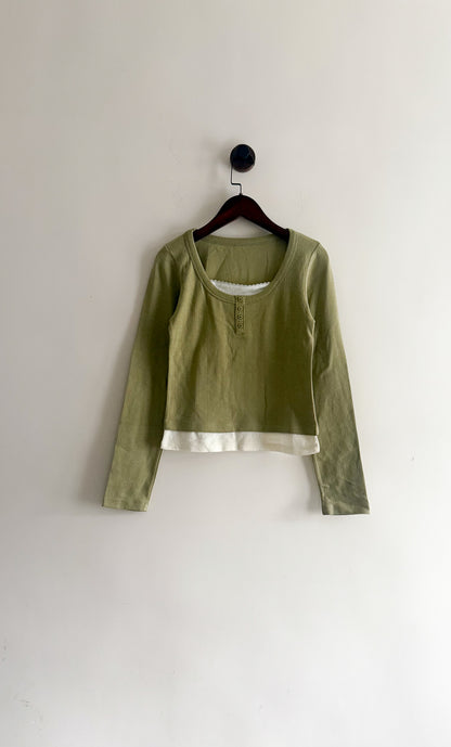 year end sale -2-in 1 button tee （matcha/grey/brown/black)