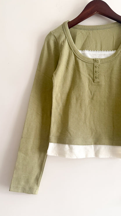 year end sale -2-in 1 button tee （matcha/grey/brown/black)