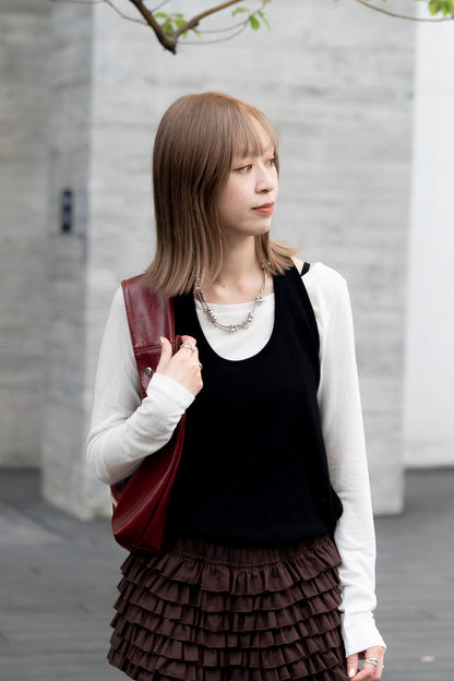 layered tee (white/brown)