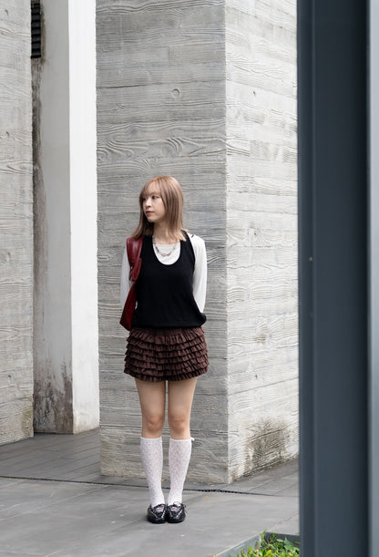 layered tee (white/brown)