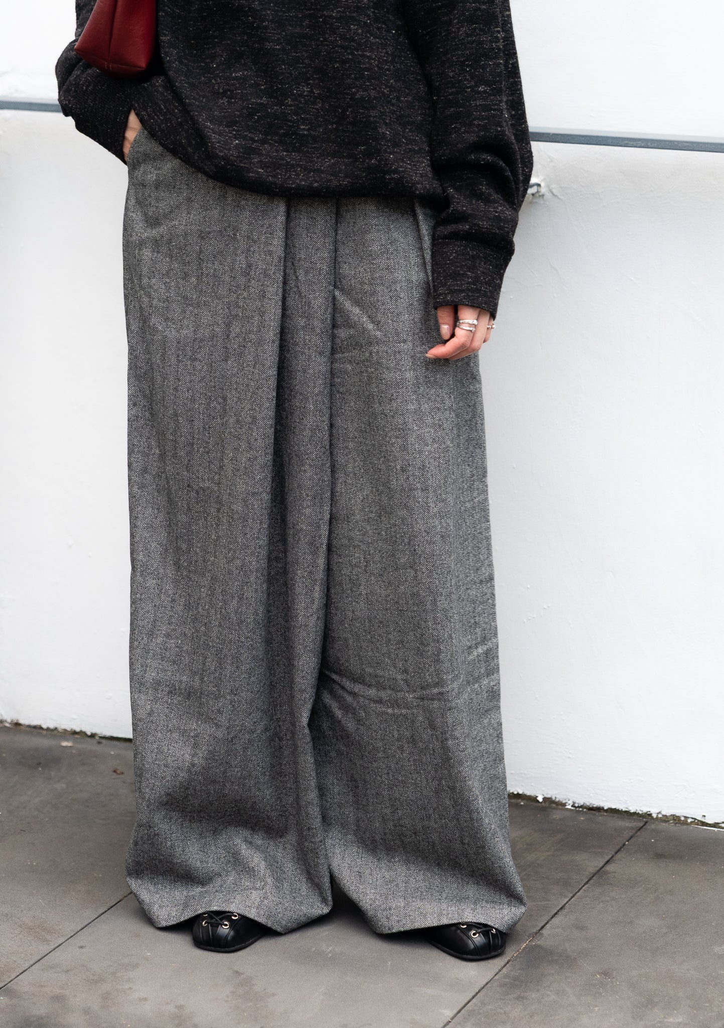 wool wide pants (charcoal/grey) 現貨