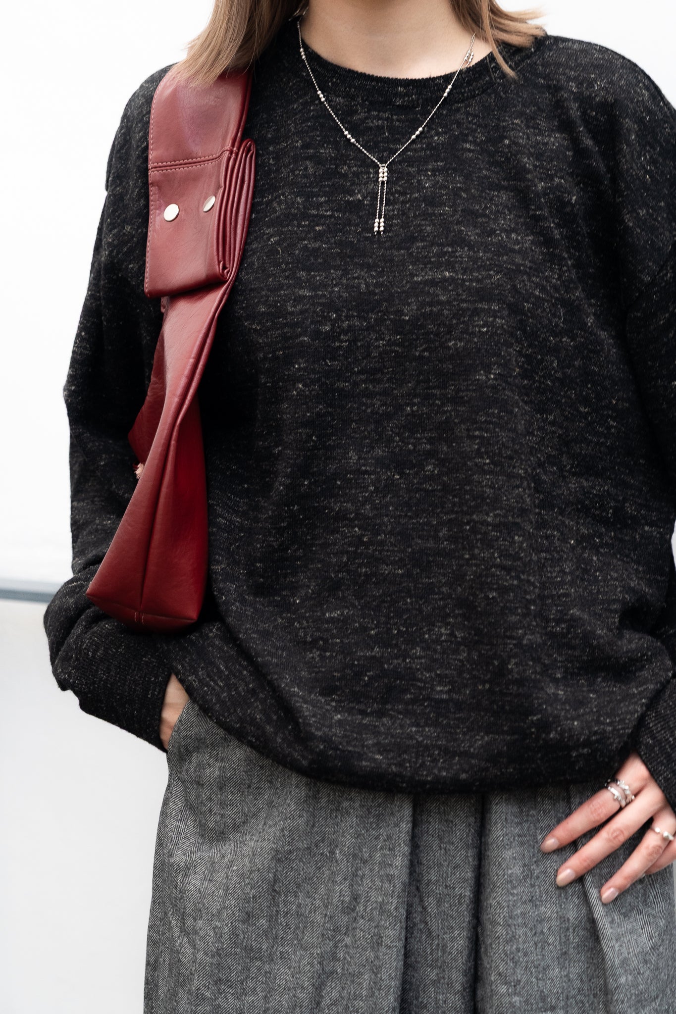 wool knit top (charocal/brown) 現貨