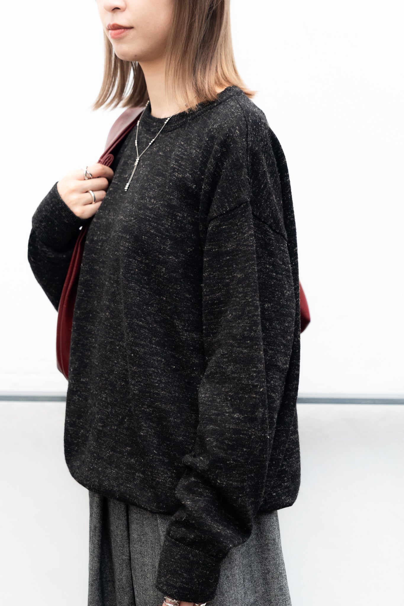 wool knit top (charocal/brown) 現貨