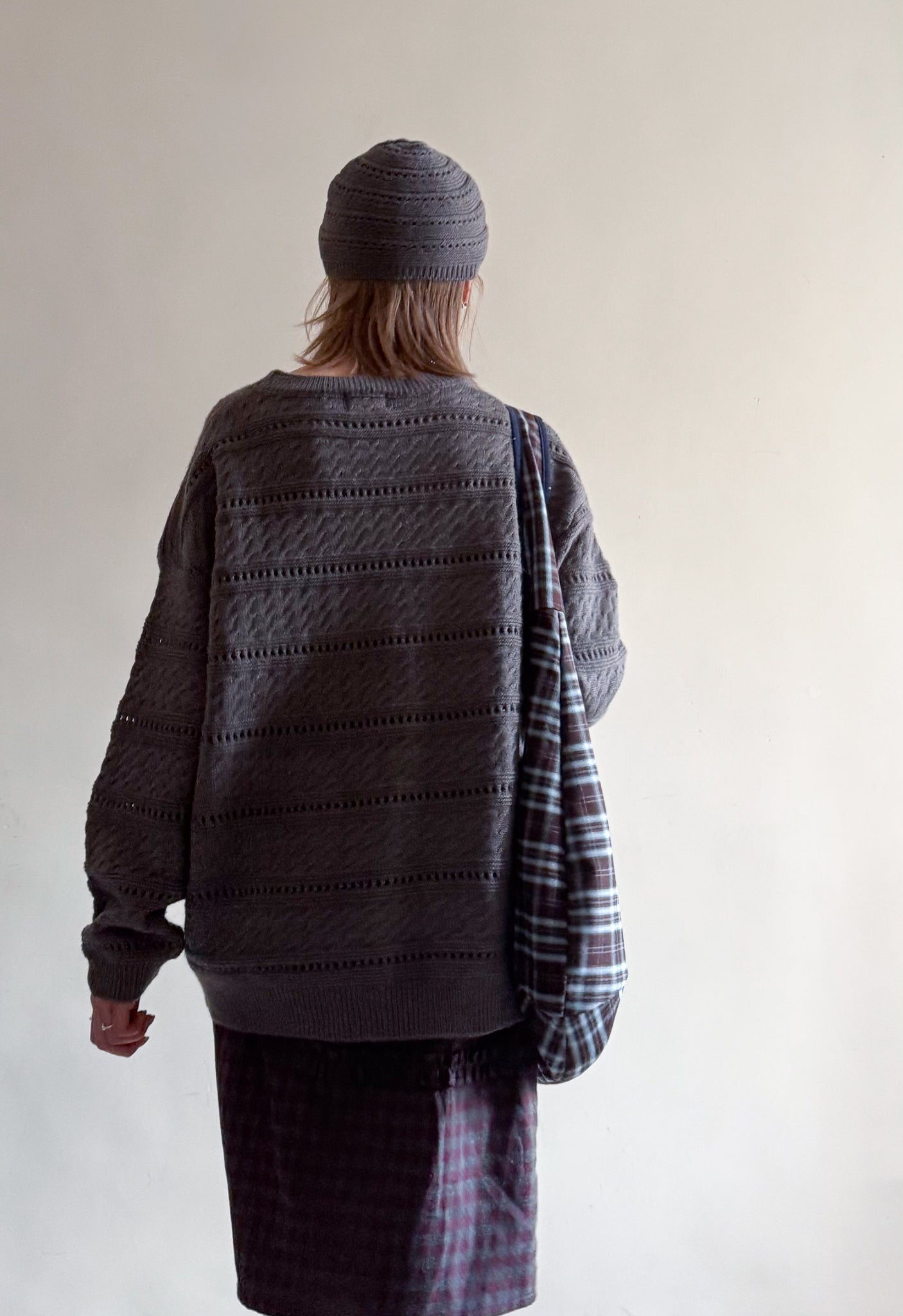knit pullover with beanie (cream)
