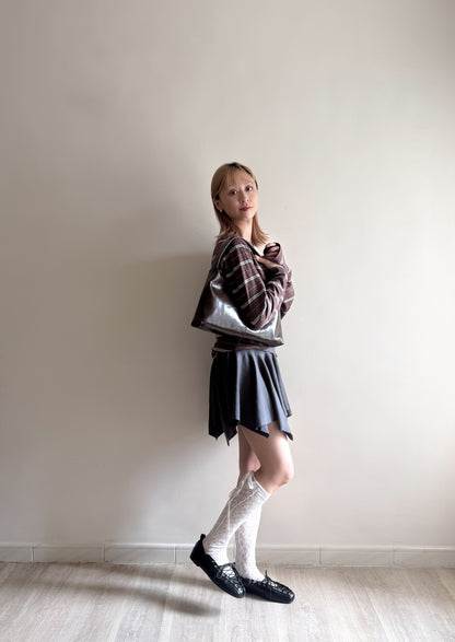 striped off shoulder top (brown/navy/grey)