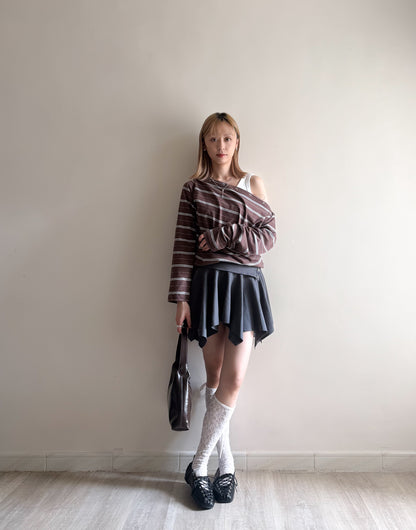 striped off shoulder top (brown/navy/grey)