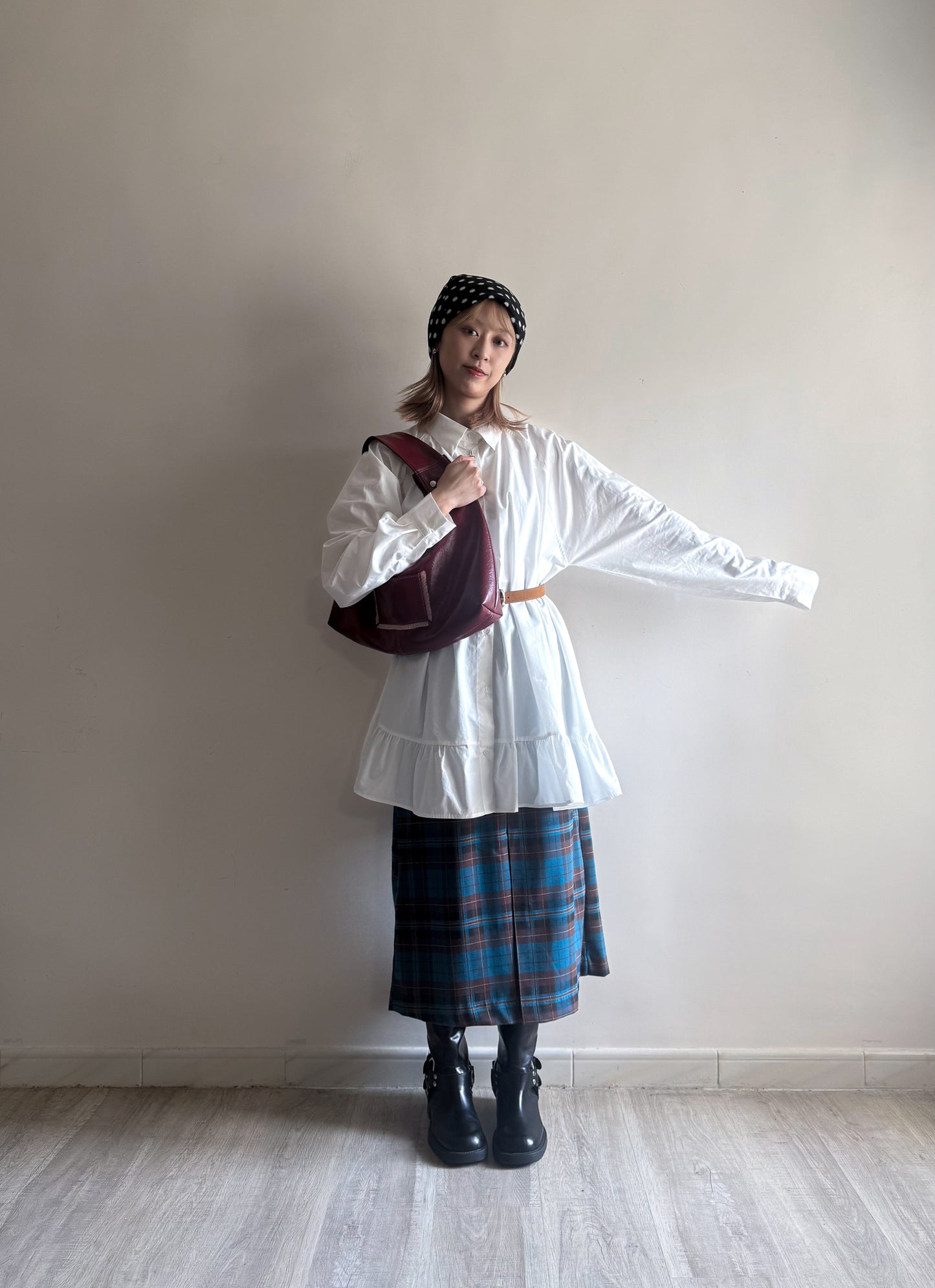 sharp blue checker skirt 現貨