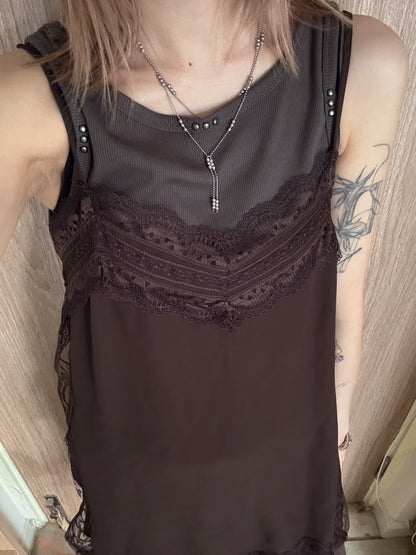 long lace vest(brown) 少量現貨