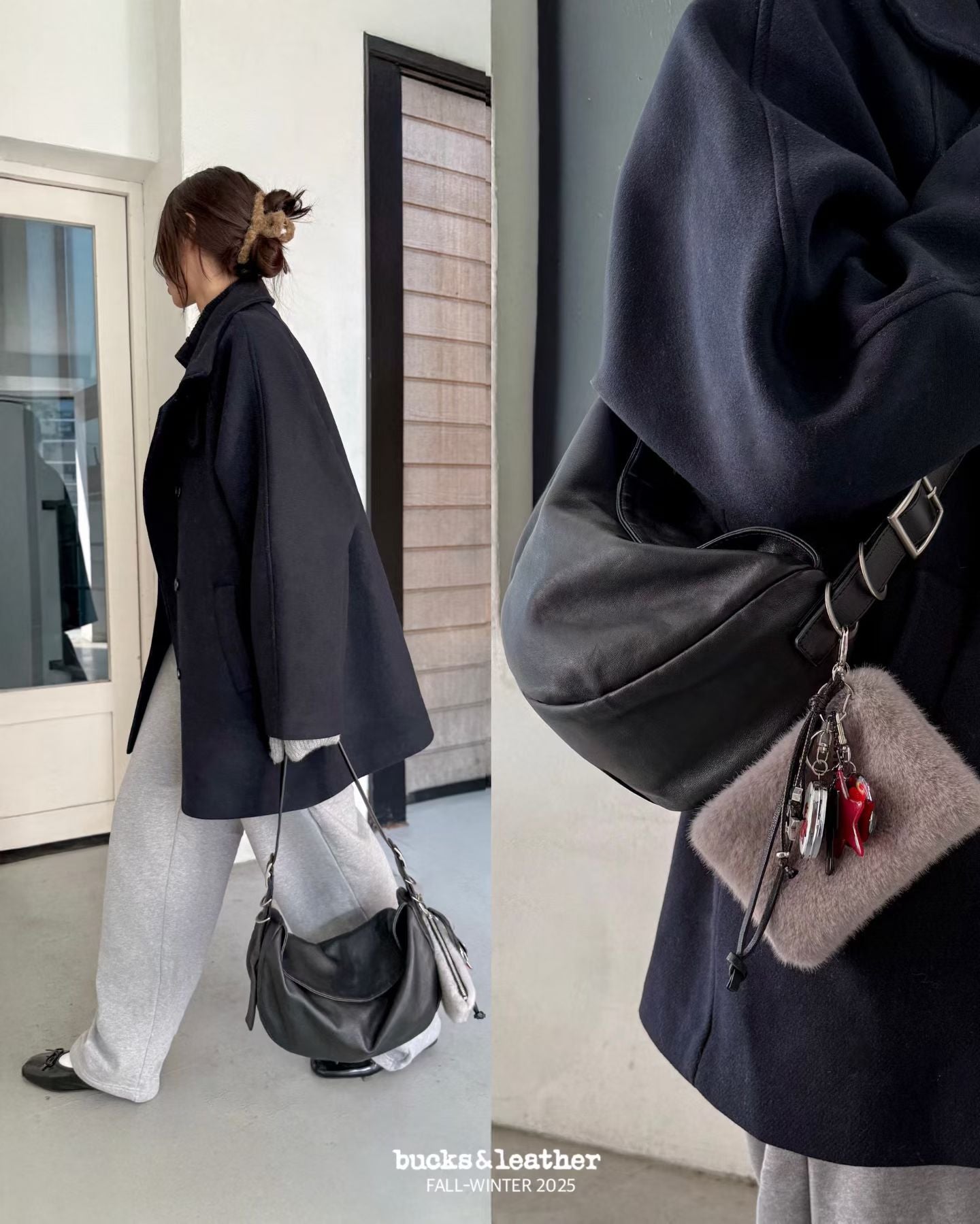韓國代購：bucks & leather buckle bag (羊皮）