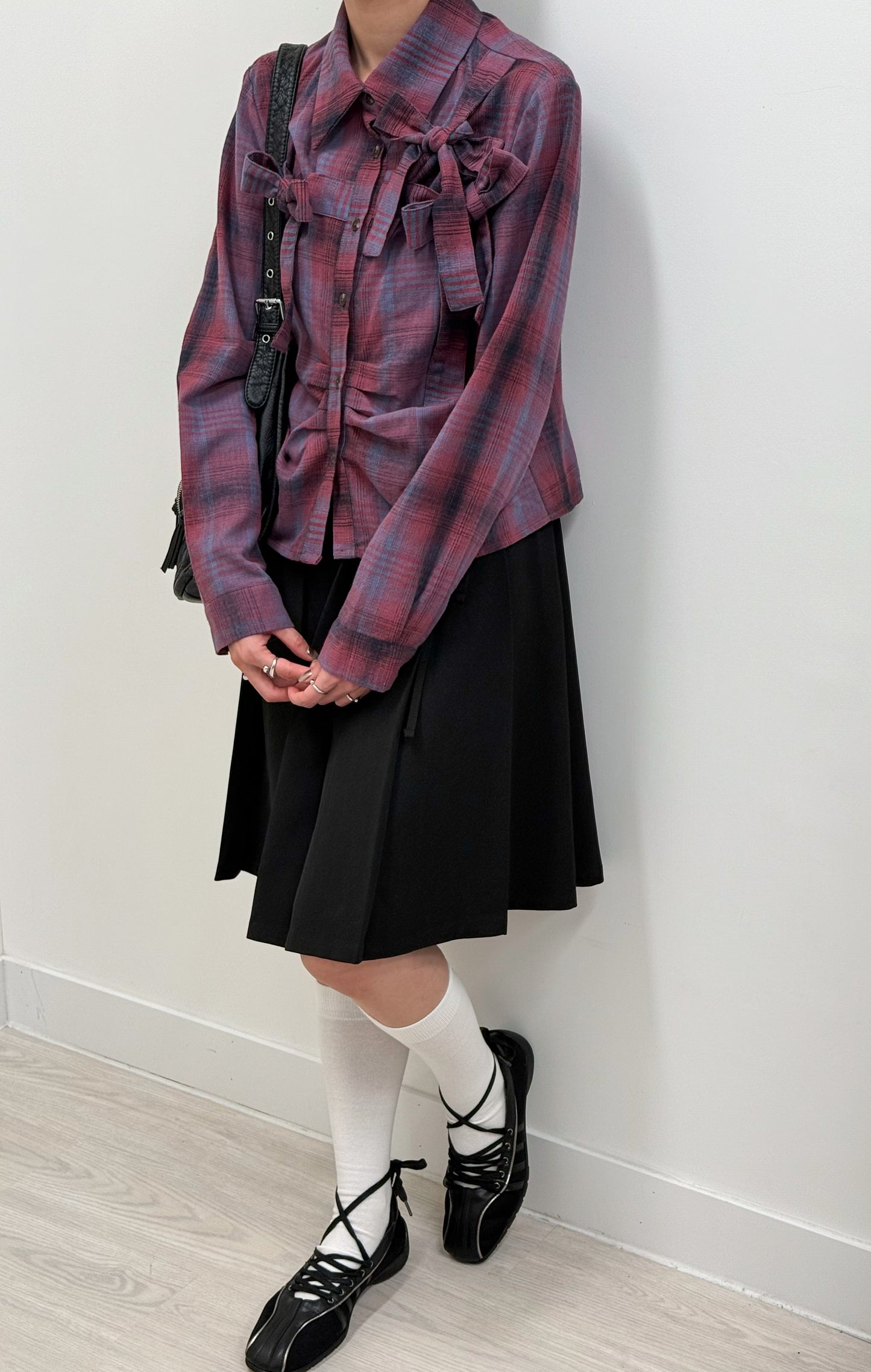 checker gathered shirt(purple/blue/grey)(現貨)