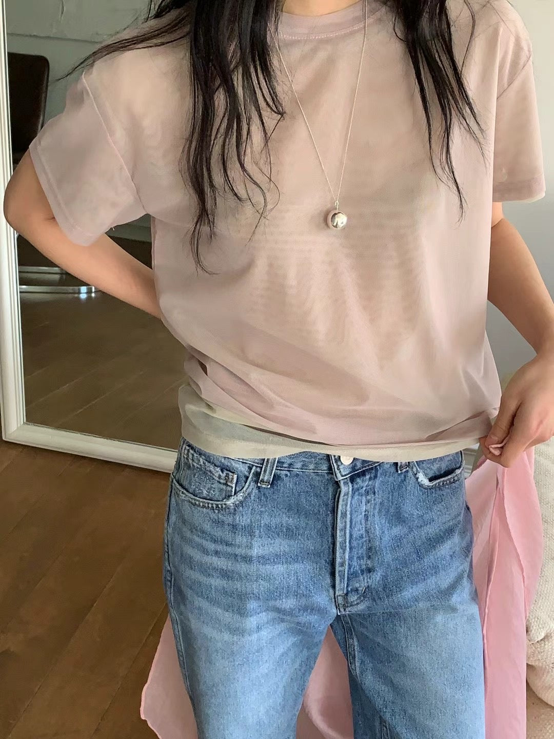 (SUMMER SALE)sheer tee(beige)