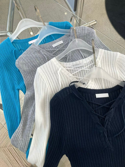 v neck slim top (blue/black/grey/white)