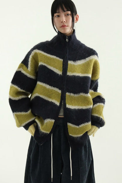 店主推薦！striped zipper (blue/brown)