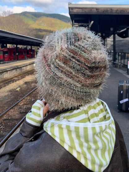 2way striped beanie (red/green）