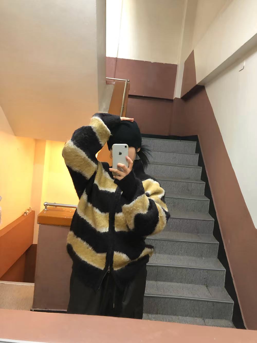 店主推薦！striped zipper (blue/brown)