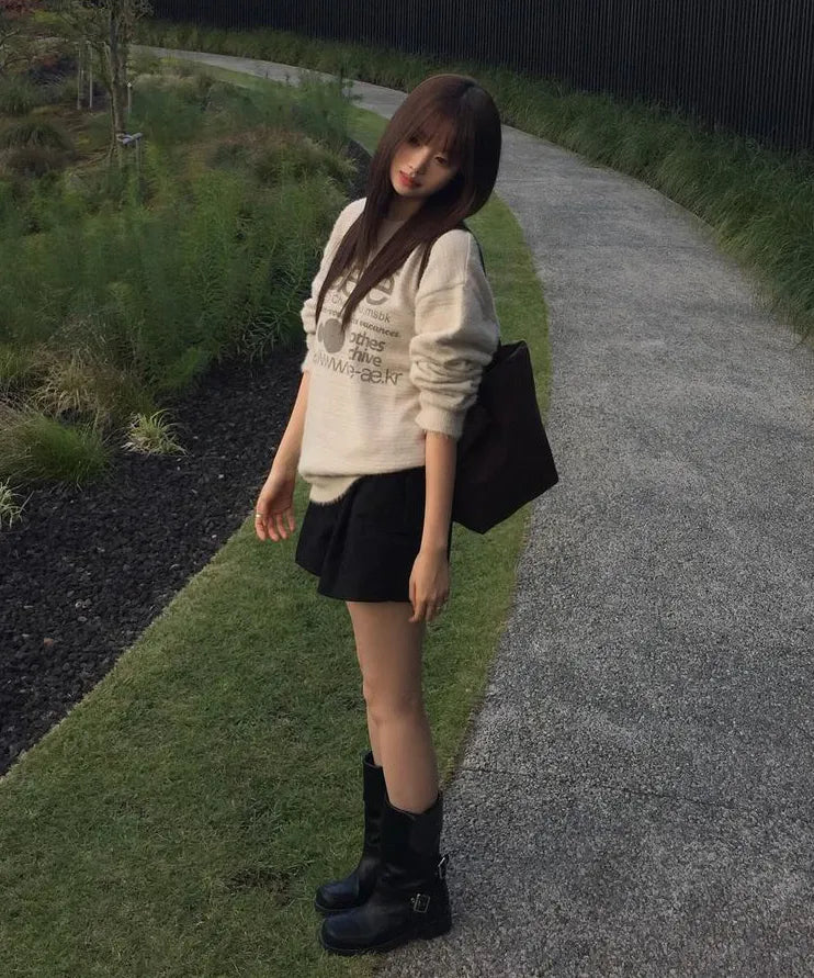 (韓國代購)AEAE WEB LOGO HAIRY KNIT [KHAKI/IVORY/SMOKY BLUE/BLACK/CHARCOAL] <Black Friday~25/11>