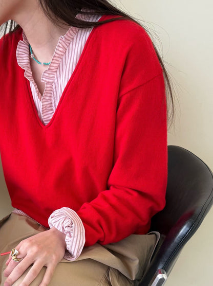 ruffle striped blouse (blue/pink/black)