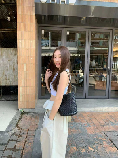 layered balloon pants （beige/black)