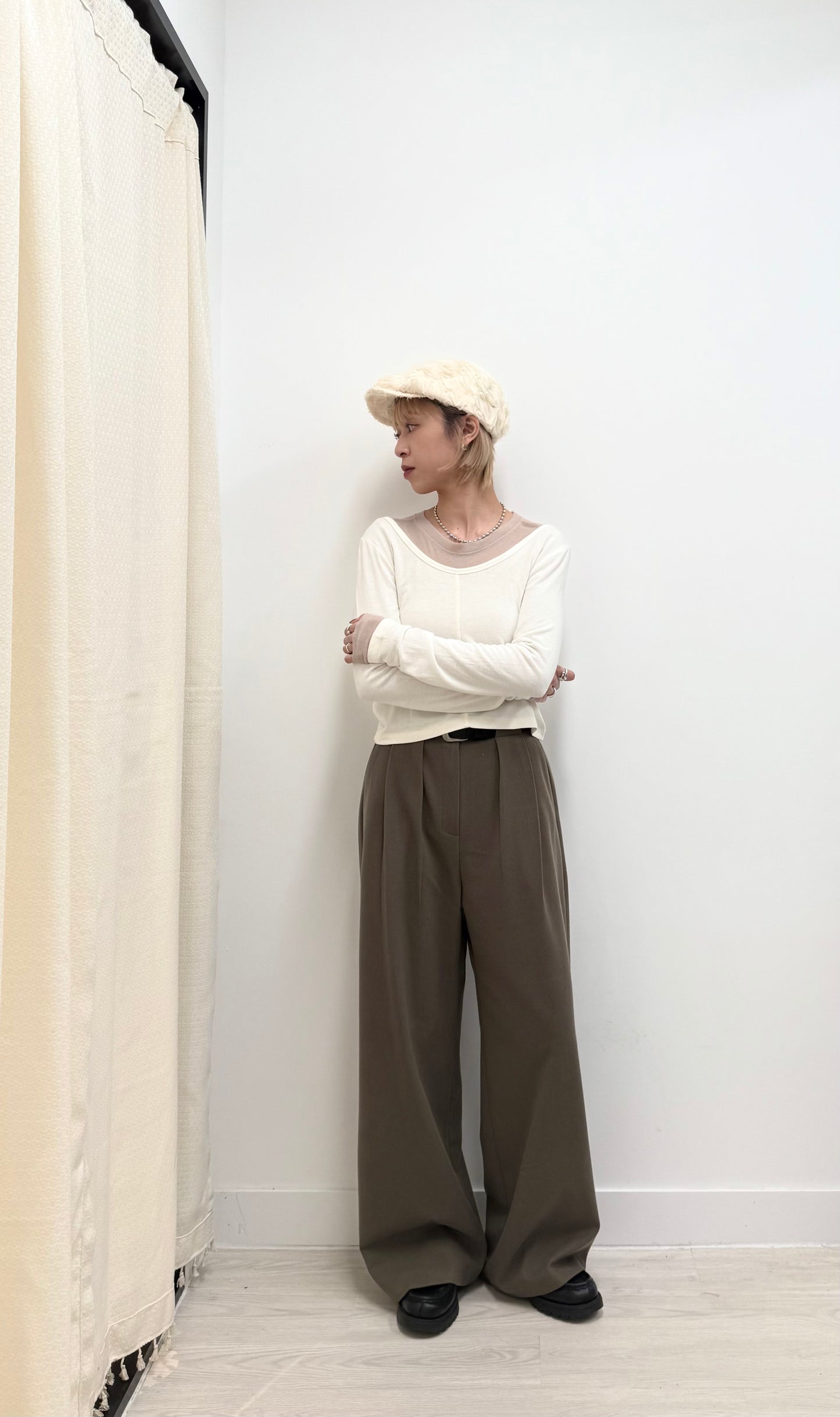 straight cut pants (charcoal/brown) *少量現貨